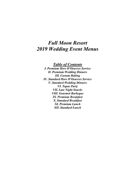 Full Moon Resort Wedding Menus