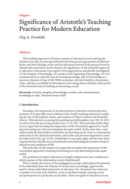 Significance of Aristotle's Teaching Practice for Modern Education