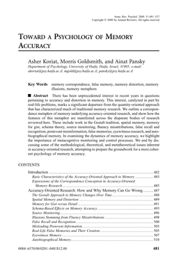 Toward a Psychology of Memory Accuracy