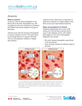 Anemia What Is Anemia? Anemia Can Last a Short Time Or a Long Time