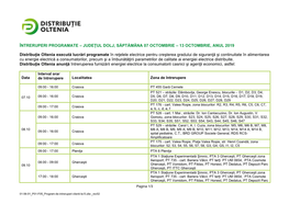 ÎNTRERUPERI PROGRAMATE – JUDEŢUL DOLJ, SĂPTĂMÂNA 07 OCTOMBRIE – 13 OCTOMBRIE, ANUL 2019 Distribuţie Oltenia Execută L