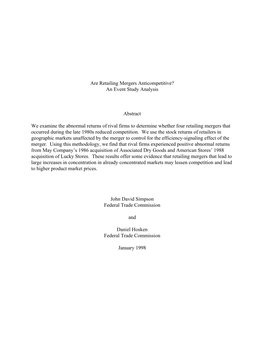 Are Retailing Mergers Anticompetitive? an Event Study Analysis