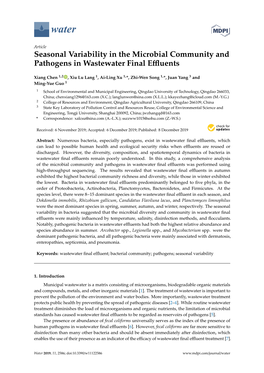Seasonal Variability in the Microbial Community and Pathogens in Wastewater Final Eﬄuents