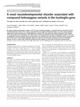 A Novel Neurodevelopmental Disorder Associated with Compound Heterozygous Variants in the Huntingtin Gene