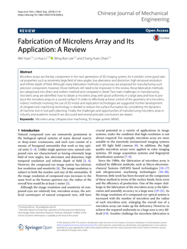 Fabrication of Microlens Array and Its Application: a Review Wei Yuan1,2, Li‑Hua Li1,2* , Wing‑Bun Lee1,2 and Chang‑Yuen Chan1,2