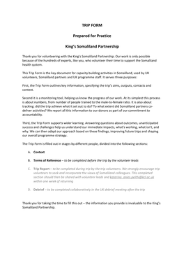 TRIP FORM Prepared for Practice King's Somaliland Partnership