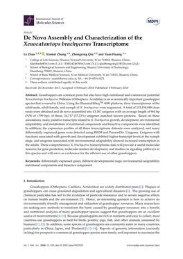 De Novo Assembly and Characterization of the Xenocatantops Brachycerus Transcriptome