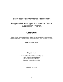 Site-Specific Environmental Assessment Rangeland Grasshopper and Mormon Cricket Suppression Program