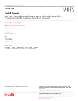 English Reports René Viau, Françoise Belu, André Seleanu, Jean De Julio-Paquin, Bernard Lévy, Yves Prescott, Hedwidge Asselin and Marie Claude Mirandette