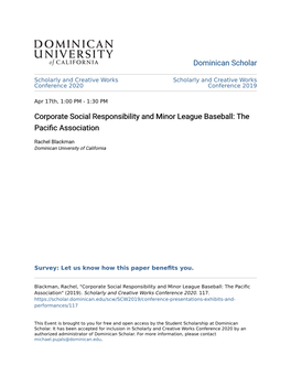 Corporate Social Responsibility and Minor League Baseball: the Pacific Association