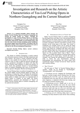 Investigation and Research on the Artistic Characteristics of Tea-Leaf Picking Opera in Northern Guangdong and Its Current Situation*