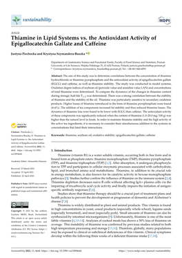 Thiamine in Lipid Systems Vs. the Antioxidant Activity of Epigallocatechin Gallate and Caffeine