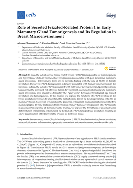 Role of Secreted Frizzled-Related Protein 1 in Early Mammary Gland Tumorigenesis and Its Regulation in Breast Microenvironment