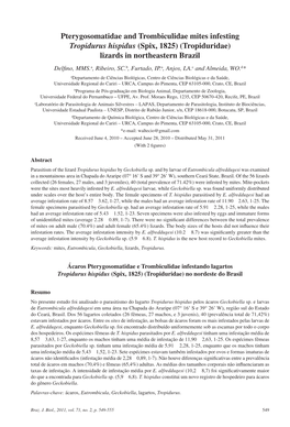 Pterygosomatidae and Trombiculidae Mites Infesting Tropidurus