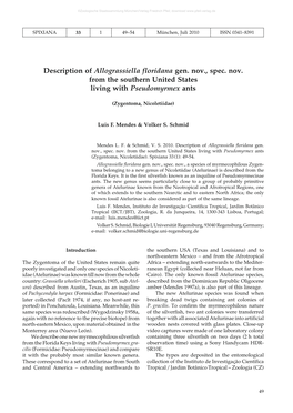 Description of Allograssiella Floridana Gen. Nov., Spec. Nov. from the Southern United States Living with Pseudomyrmex Ants