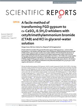 A Facile Method of Transforming FGD Gypsum to Α-Caso4·0.5