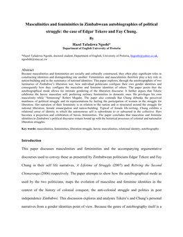 Masculinities and Femininities in Zimbabwean Autobiographies of Political Struggle: the Case of Edgar Tekere and Fay Chung