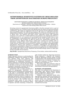 Antimicrobial Sensitivity Pattern of Urine Isolates from Asymptomatic Bacteriuria During Pregnancy