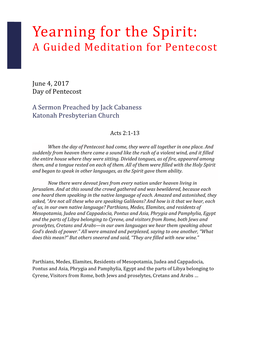 Yearning for the Spirit: a Guided Meditation for Pentecost