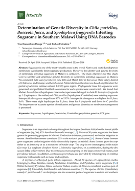 Determination of Genetic Diversity in Chilo Partellus, Busseola Fusca, and Spodoptera Frugiperda Infesting Sugarcane in Southern Malawi Using DNA Barcodes