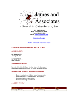 CURRICULUM VITAE for STUART H. JAMES Institution Courses