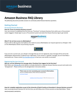 Amazon Business FAQ Library the Following Document Provides Answers to Commonly Asked Amazon Business Questions