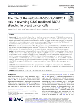 The Role of the Redox/Mir-6855-3P/PRDX5A Axis in Reversing SLUG-Mediated BRCA2 Silencing in Breast Cancer Cells