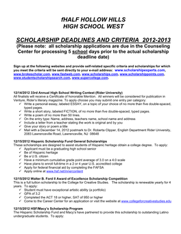 Fhalf HOLLOW HILLS HIGH SCHOOL WEST SCHOLARSHIP