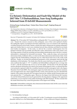 Co-Seismic Deformation and Fault Slip Model of the 2017 Mw 7.3 Darbandikhan, Iran–Iraq Earthquake Inferred from D-Insar Measurements