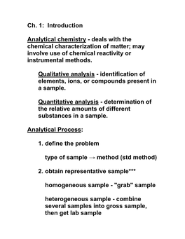 Ch. 1: Introduction Analytical Chemistry