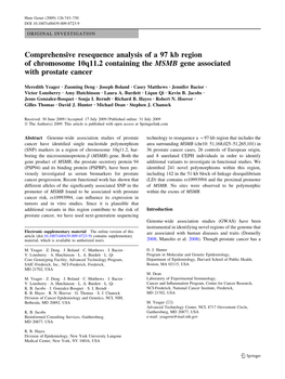 Comprehensive Resequence Analysis of a 97 Kb Region of Chromosome 10Q11.2 Containing the MSMB Gene Associated with Prostate Cancer