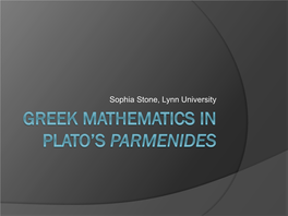 Greek Mathematics in Platoâ•Žs Parmenides