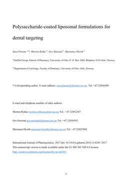 Polysaccharide-Coated Liposomal Formulations for Dental Targeting