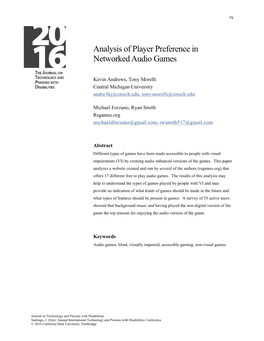 Analysis of Player Preference in Networked Audio Games