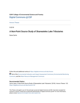 A Non-Point Source Study of Skaneateles Lake Tributaries