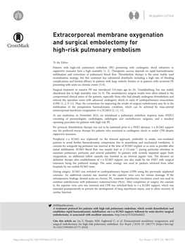 Extracorporeal Membrane Oxygenation and Surgical Embolectomy for High-Risk Pulmonary Embolism