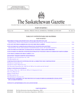 Sask Gazette, Part I, June 26, 2009