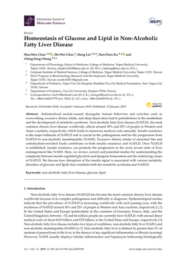 Homeostasis of Glucose and Lipid in Non-Alcoholic Fatty Liver Disease
