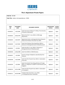 The S. Rajaratnam Private Papers