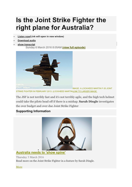Is the Joint Strike Fighter the Right Plane for Australia?