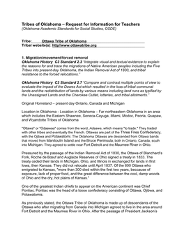 Tribes of Oklahoma – Request for Information for Teachers (Oklahoma Academic Standards for Social Studies, OSDE)