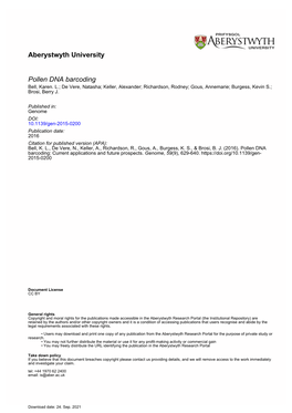 Pollen DNA Barcoding: Current Applications and Future Prospects