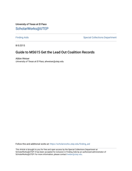 Guide to MS615 Get the Lead out Coalition Records