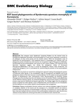 EST Based Phylogenomics of Syndermata Questions Monophyly