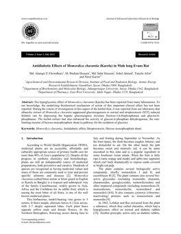 Antidiabetic Effects of Momordica Charantia (Karela) in Male Long Evans Rat