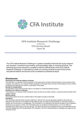 CFA Institute Research Challenge Hosted by CFA Society Brazil Team 45