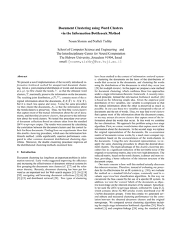 Document Clustering Using Word Clusters Via the Information Bottleneck Method