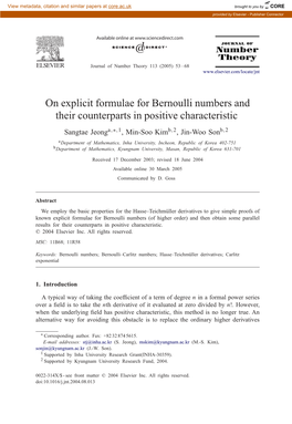 On Explicit Formulae for Bernoulli Numbers and Their Counterparts in Positive Characteristic