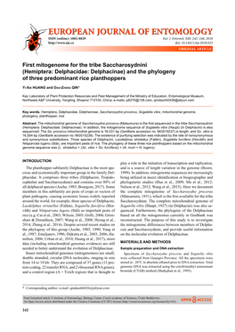 Hemiptera: Delphacidae: Delphacinae) and the Phylogeny of Three Predominant Rice Planthoppers