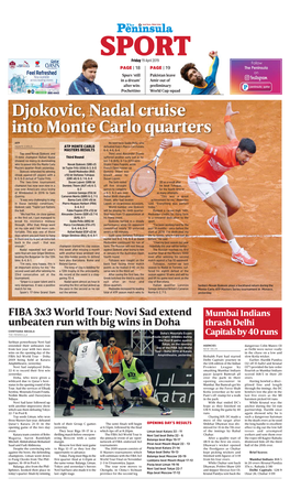 Djokovic, Nadal Cruise Into Monte Carlo Quarters